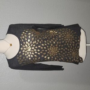 Lucky Brand Gray Tunic With Gold Flower Pattern Size Small